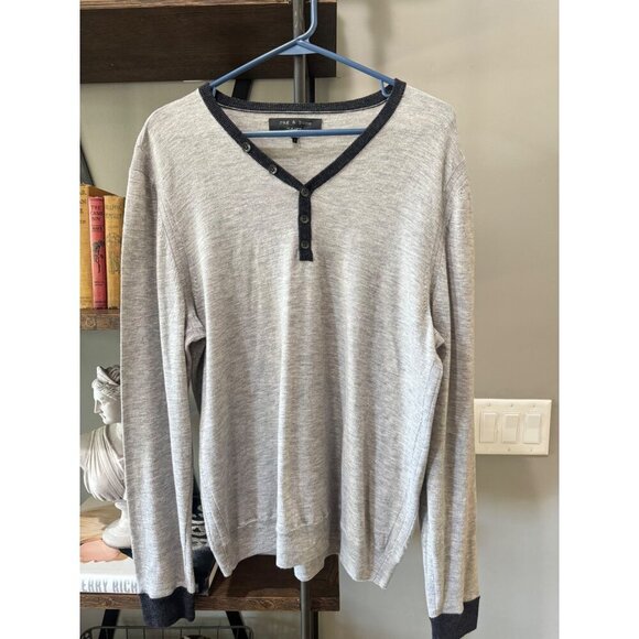 rag & bone Melange 100% Wool Sweater Black Grey Mens Size Large - Picture 1 of 6